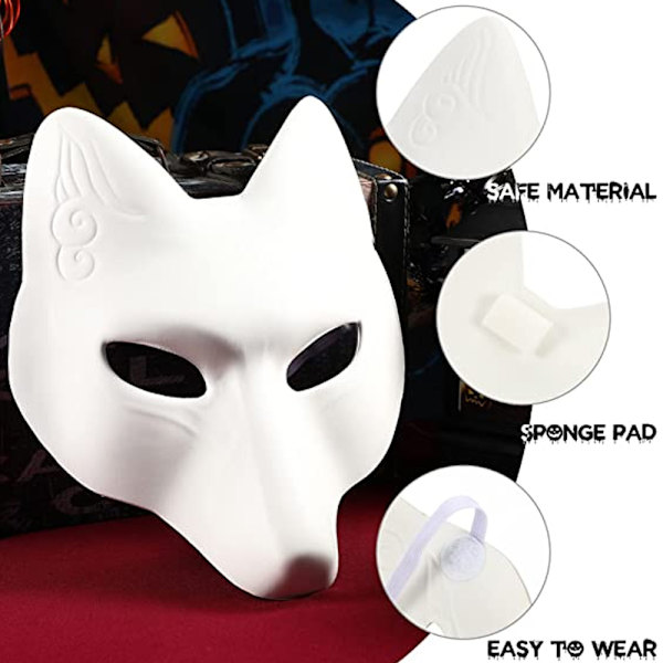 Rævmaske Japansk Kabuki Kitsune Masker PU Masker til Mænd Kvinder