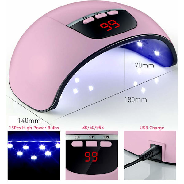 LED UV Gel Nagellamp Set - 45W Bärbar Nagel Torktumlare för Gel Polish Härdning med Nagelkonst Verktyg, Auto Sensor Professionell Manikyr Härdningslampa