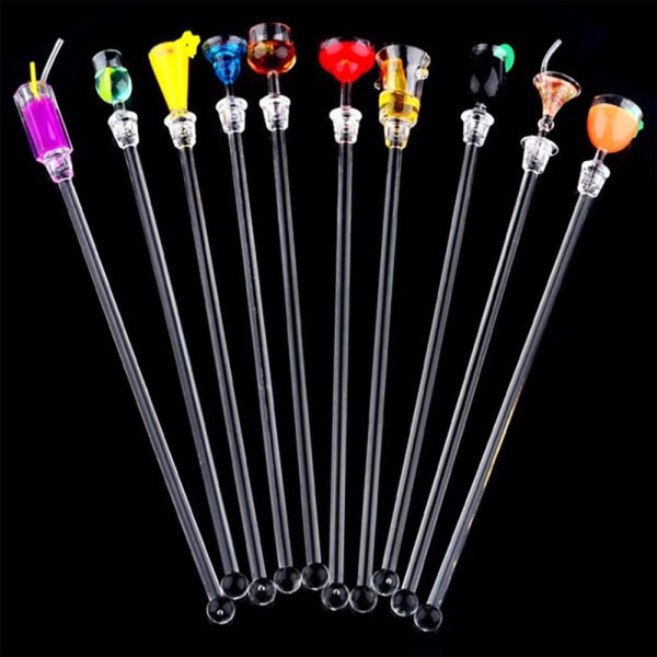 10 st Swizzle Sticks  Färgglada dryckesomrörare 9\" Drink