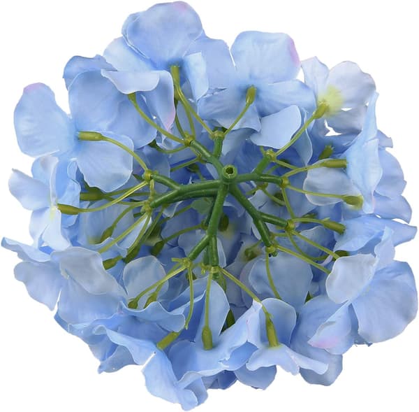Et sæt med 10 kunstige broderede kugleblomsterhoveder i silke med bl