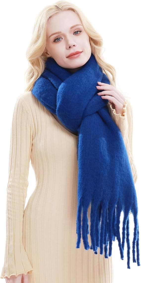 Stort Skjerf for Kvinner Vinter Varmt Tykt Skjerf Oversized Teppe Skjerf LT01 Blue