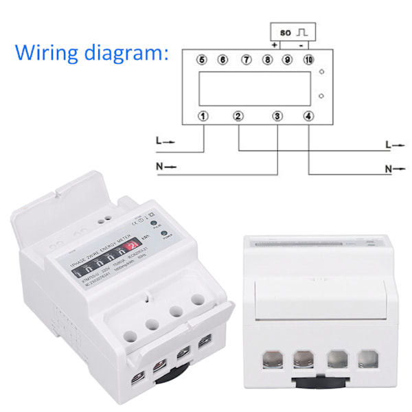DC220V Enfase Energimåler Digital Display 4P 35mm Skinnemontering Elkraftmåler