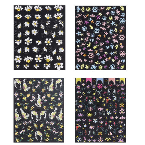 4 ark Flower Nail Art Stickers Nageldekor, självhäftande nageldekoration för kvinnor gör det själv, flera stilar, 10*8 cm