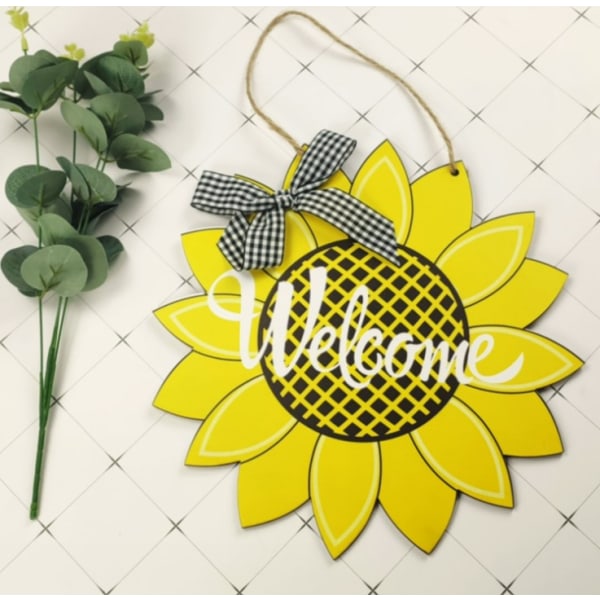 Sunflower Welcome Sign Porch Decor Large Wooden Hanging Signs De