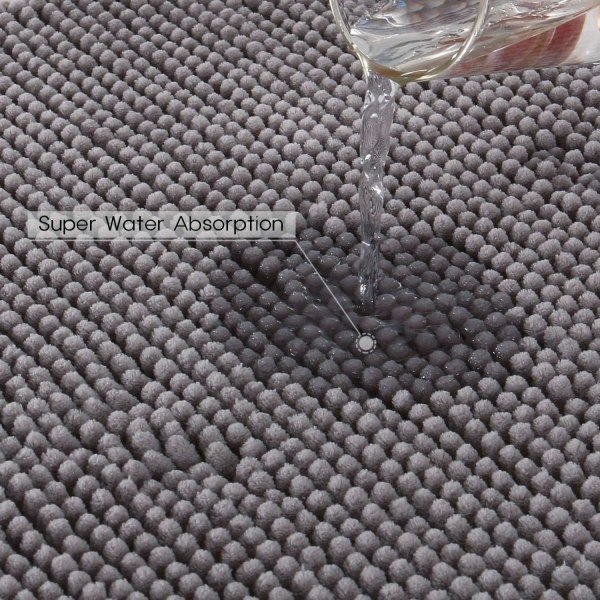 Skridsikker bademåtte 50x80cm mikrofiber chenille tæppe til badeværelse grå