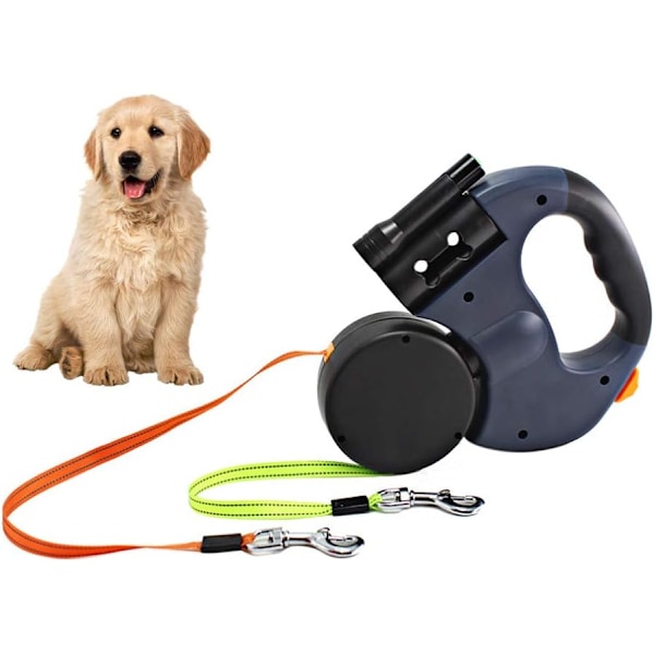 Retractable Double Dog Leash, 3m Double Dog Leash for Two Dogs Flexible Double Dog Leash with Non-Slip Handle, for Small and Medium Dogs