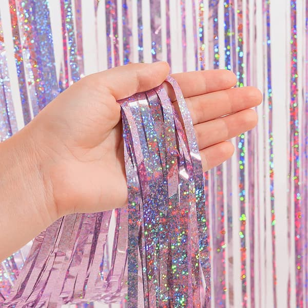 Klippbar Dörrbakgrund, Glitterfoliefransar för Temafester, Examensfester, Bröllop och Möhippor (3-pack, Rosa Metallic)