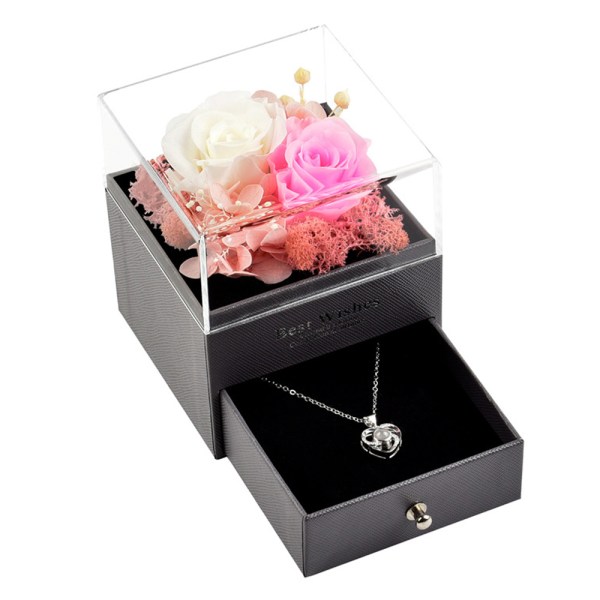 Eternal Flower 2 rosor Akryl smycken Box Låda rymmer