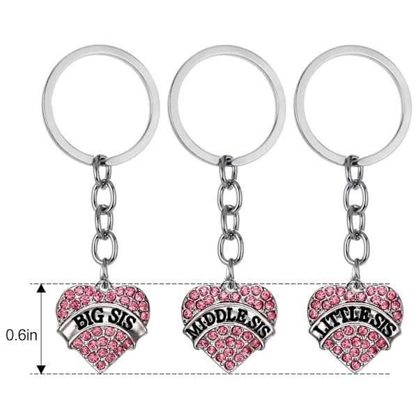 3pcs large, medium, small sister keychains - pink