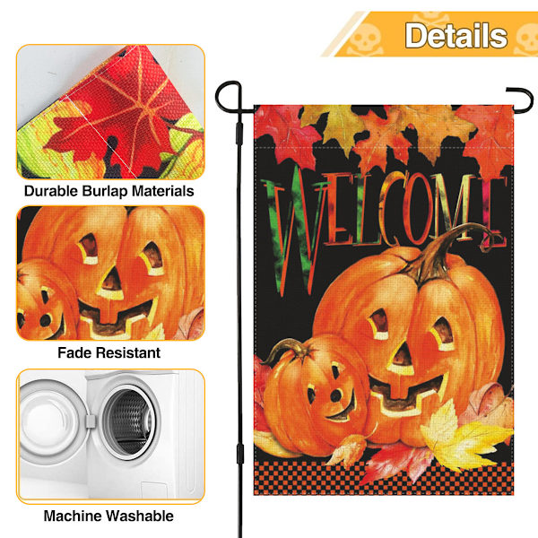 Vertikal flagg med Halloween-gresskar - 12 x 18 tommer