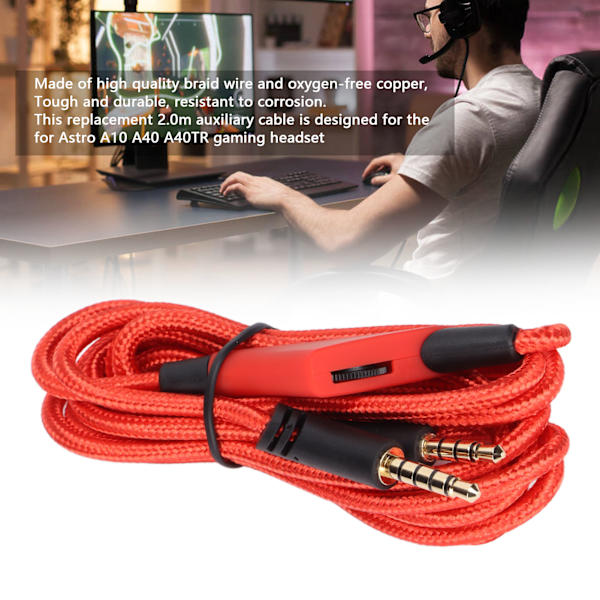 Erstatningslydkabel med volumkontroll på kabel og uten mute-kontroll for Astro A10 A40TR Gaming Headset (Volumkontroll Rød)