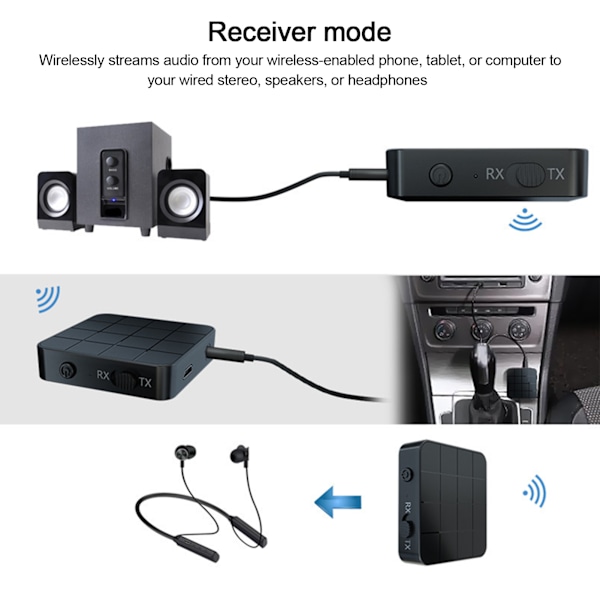 Bluetooth-mottaker og -sender 2 i 1 USB TV PC 3,5 mm for bilstereo lydadapter