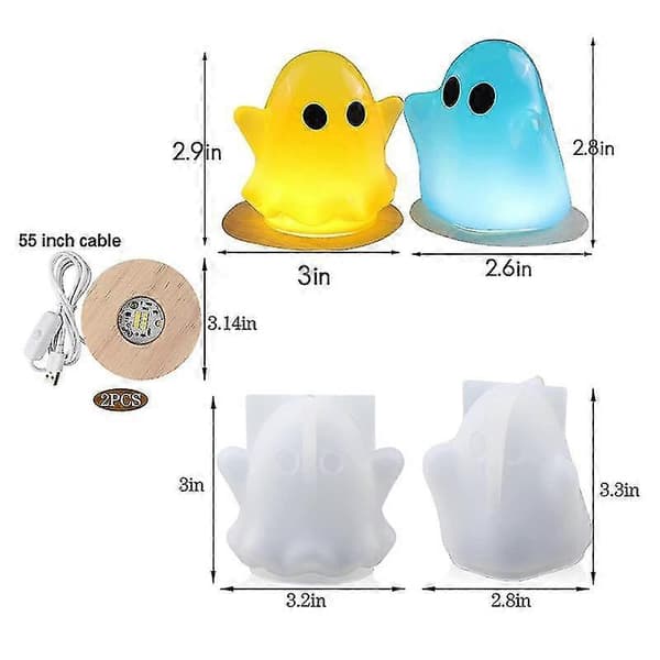 Silikon Lampformar För Resin, 2-pack Spökformade Nattlamps Resinformar Med 2st USB Träglöd