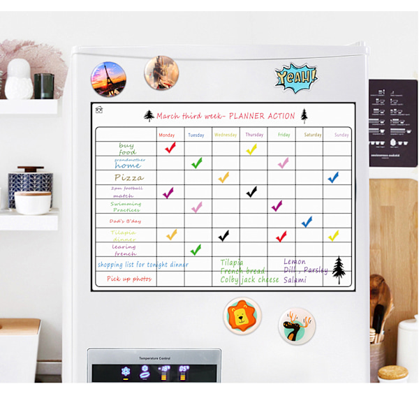 ST Kjøleskapsmagneter Whiteboard, A3 Ukentlig Planlegger, Hvit
