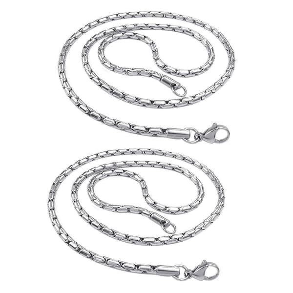 2x Smykker Herre Halskæde, Rustfrit Stål Klassisk Led Halskæde, Sølvfarve (3 mm Bredde, 55 cm L
