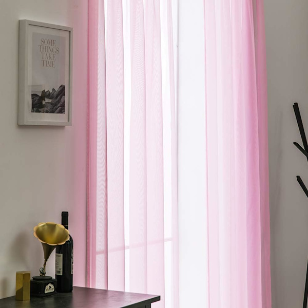 Voile Gardin Transparent Gardin i Ensfarvet Stangedesign