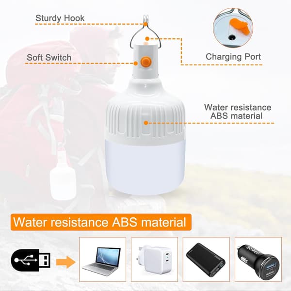 2-delt LED-campinglys, kraftig USB-oppladbart campinglys