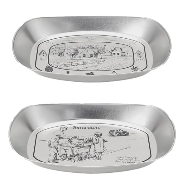 2 stk. Serveringsfade Snackbakke Vintage Tinplade Båd Fade