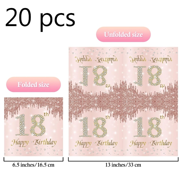 20 stk. Roségull Fest 18-års papirservietter