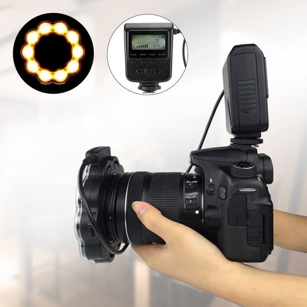 Makro LED Ring Flash Lys til DSLR Kameraer +8 stk Adapterringe