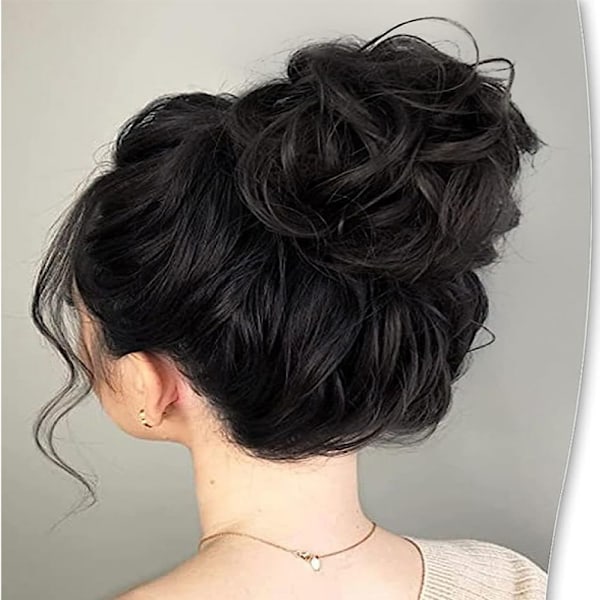 2-delad hårförlängning med elastiskt band, chignon-hårförlängning lockigt hår elastiskt med håruppsättningar hårförlängning messy bun hårförlängningar för damer flickor