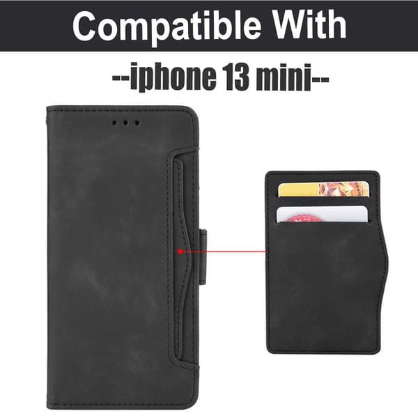 iPhone 13 Mini Plånboksfodral PU Läder 6-SLOTS Winston V3 Svart