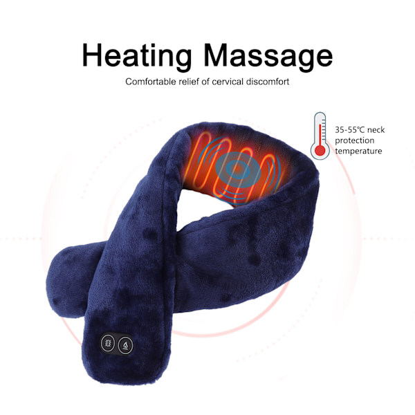 Uppvärmd halsduk USB-driven mjuk varm smärtlindring vibrationsmassage enfärgad uppvärmd nacklinda för vuxna äldre kungligblå