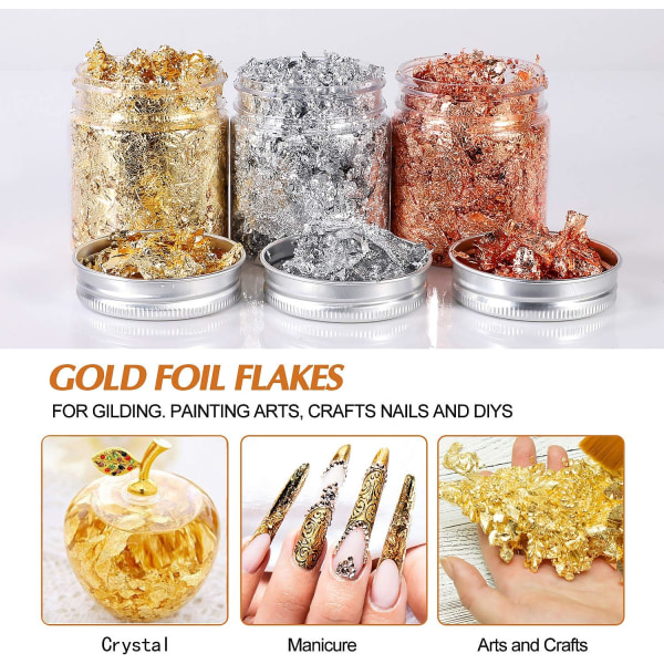 Guldfolie Flager til Harpiks, 3 Flasker Metallic Folie Flager 15