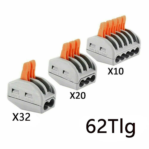 62Tlg Klemmen för Wago Klemmen 222 Serie Anslutningsklämmor Dosklämmor Set DE
