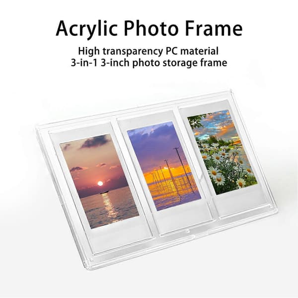 Fotoramme Stabilt Stativ 3 Gitter Design Klar Akryl Lodret Trigram Fotoramme Stativ til Visning af Minder