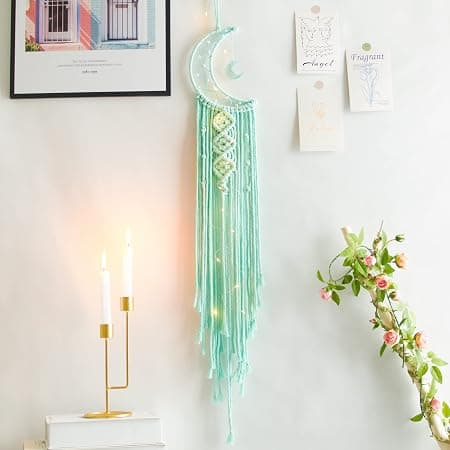 Vihreä Kuu Unisieppari Valolla, Huoneen Sisustus, Boho Sisustus, Sei