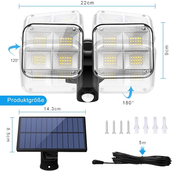 Solcellslampor för utomhusbruk med rörelsesensor, ZOYJITU 120 LED strålkastare utomhus 270° Superljusa solcellslampor för utomhus LED IP65 Vattentäta 3 lägen