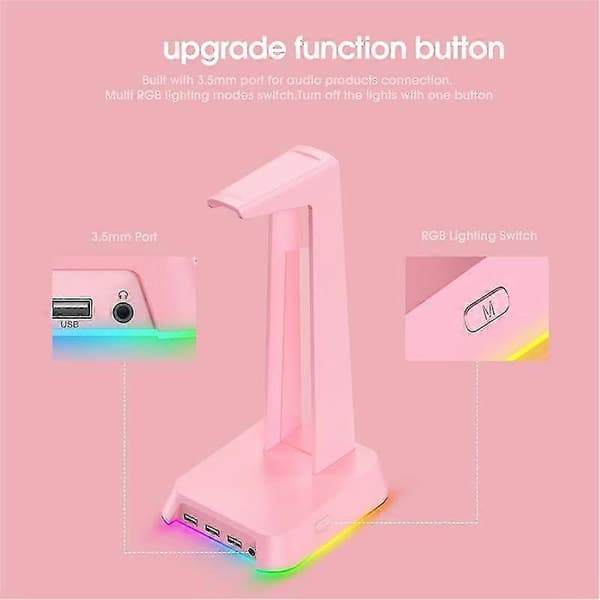 Rgb Gaming Hodetelefonstativ Datamaskin Headset Skrivebordsdisplayholder Lysende Logo Med 3 Usb Og 3.5