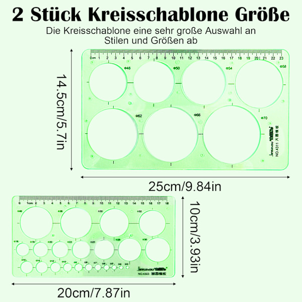 2 stk. maleri runde skabelon lineal - grøn (stor cirkel + maleri cirkel)