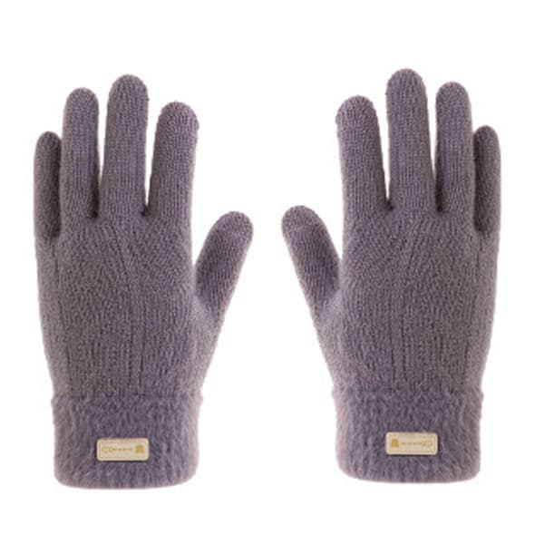 Dame Efterår Vinter Handsker Cykling Rækker Varme Finger Solid Touch Screen Fleece Fortykkede Strikkede purple