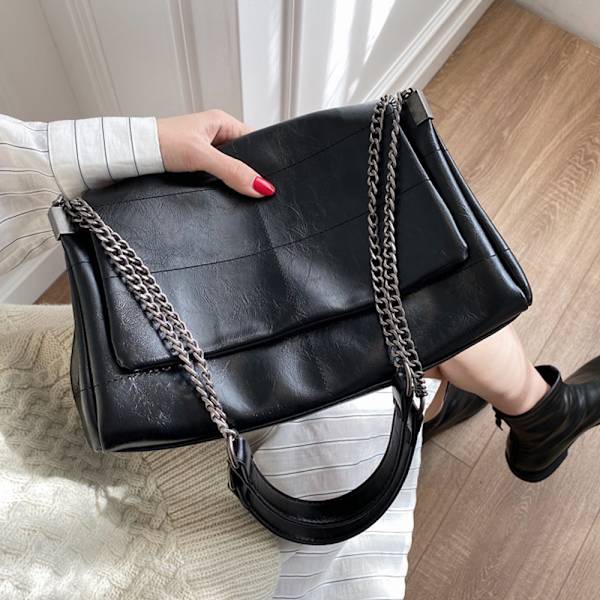 Retro stor veske i mykt skinn for kvinner, skulderveske i kunstlær, messengerbag for kvinner