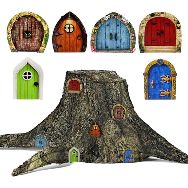 Förtrollande älvdörr för träd, miniatyrstorlek förvandlar din trädgård till en älvmiljö, väderbeständigt kompositmaterial, gräsmatta