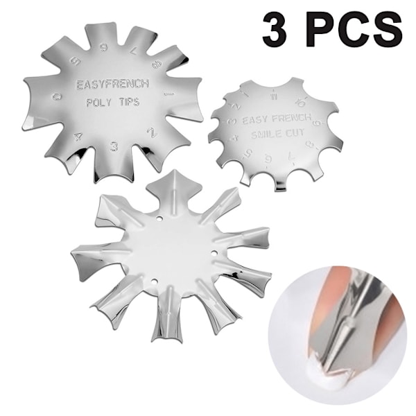 3 st Manikyrkanttrimmer Nagelkonst Kanttrimmer Fransk Smile Line Verktyg Metall Stencil Cutter för Akryl Franska Naglar