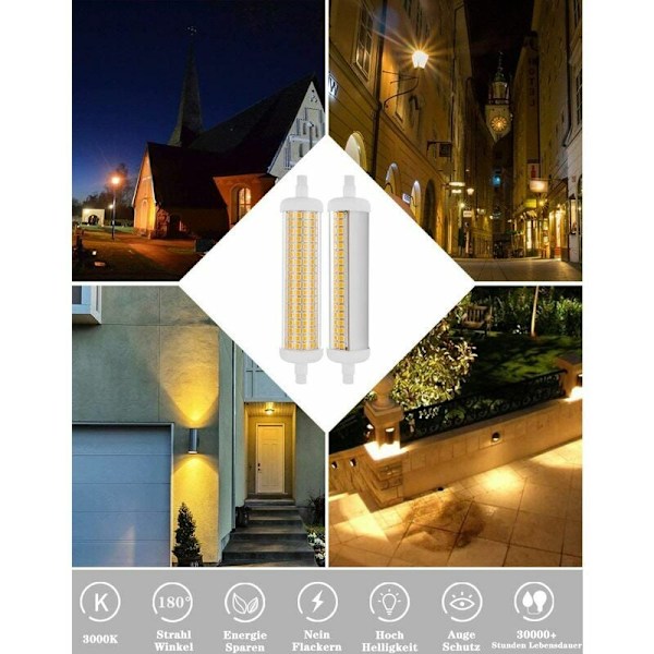 R7S LED-lampa, Energibesparande 20W motsvarande 100W halogen, Varmvit 3000K dimbar J-typ dubbeländad lampa, Perfekt för inomhus- och utomhusbruk