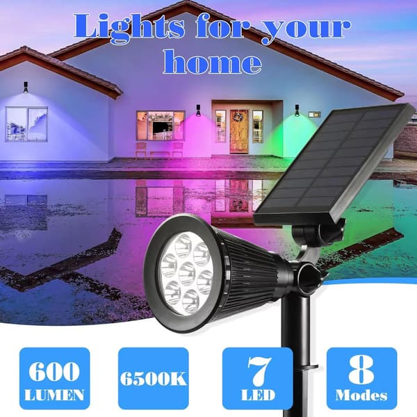 Solar Spot Light Udendørs, 7 LED Farveskiftende 2-i-1 Solar Landskabslampe