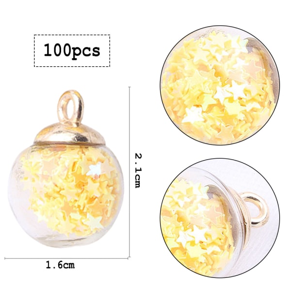 100 stk Fargerike Glasskuler Henger Glass Charms med Små