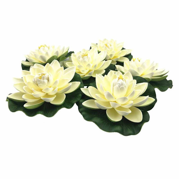 6 stk. Kunstige Flydende Skum Lotusblomster, med Vandlilje Pad