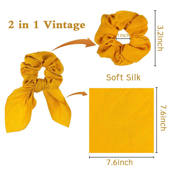 6 st satin scrunchies med kaninöron och rosett - elastiska hårband för kvinnor