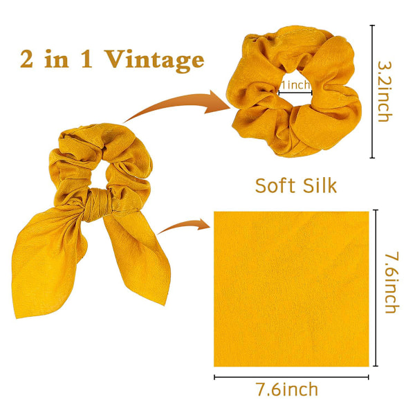 6 stk Hårstrikk Satin Silke Kanin Øre Bøyebånd Scrunchie Bobbles Elastiske Hårbånd Ponytail Holder for Kvinner Tilbehør