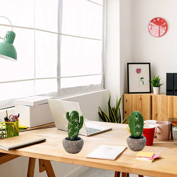 2 stk små simulerte planter potte kaktus bonsai kreativ