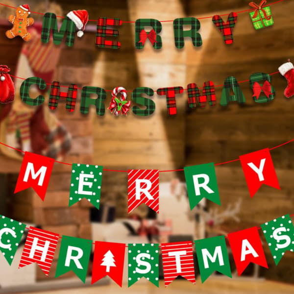 2 stk. God Jul Banner Juleteama Festdekorasjon Juleflaggdekorasjon