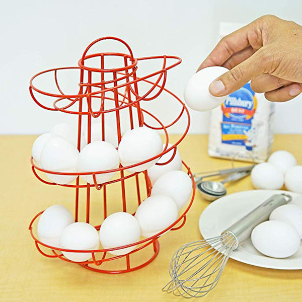 Rød Eggspiral Dispenser Stativ Tråd Kylling Egg Oppbevaring Organizer Display Holder Kurv for Benkeplate Kjøkken