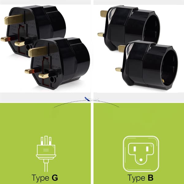 Europæisk standard til britisk standard stikkontakt adapter, sæt af 2
