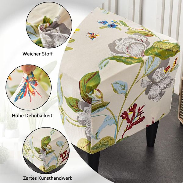 Ottoman Trekk, Fotstøtte Trekk, Stretch Trekk for Rektangulær Fotstøtte, Vaskbar Trekk for Fotstøtte (Blomster og Blad)