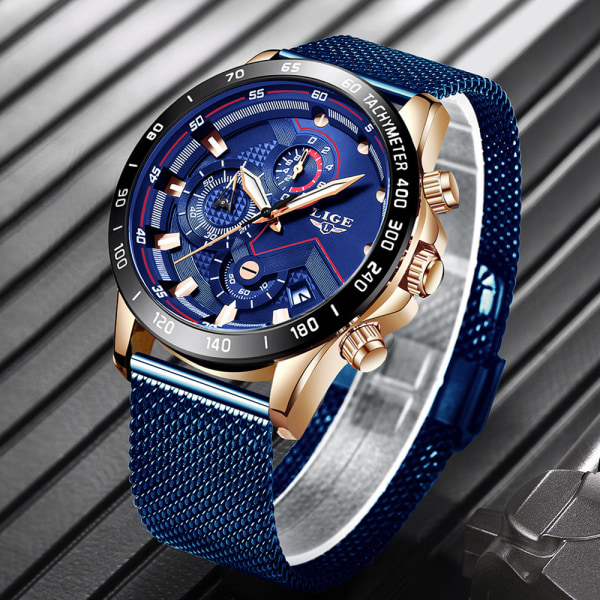 Herrmode Business Analog Quartz Klassisk Casual Blå Läderklocka
